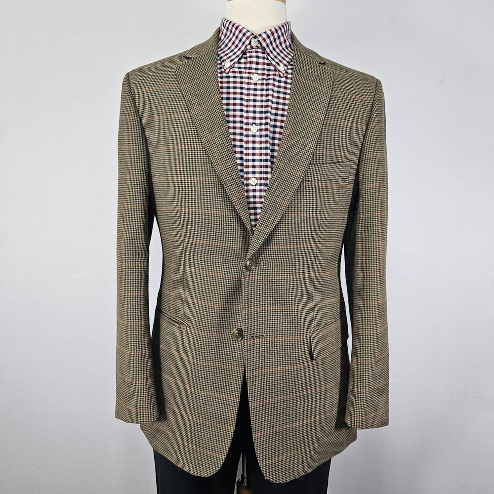 Club Room Men's Sport Coat Blazer Two Button Brown Houndstooth Polyester 40R